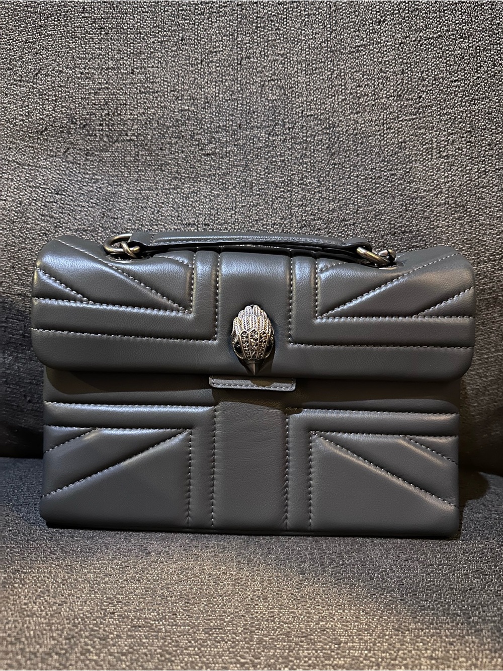 Kurt Geiger Quilted Gray Leather Union Jack Kensington Bag